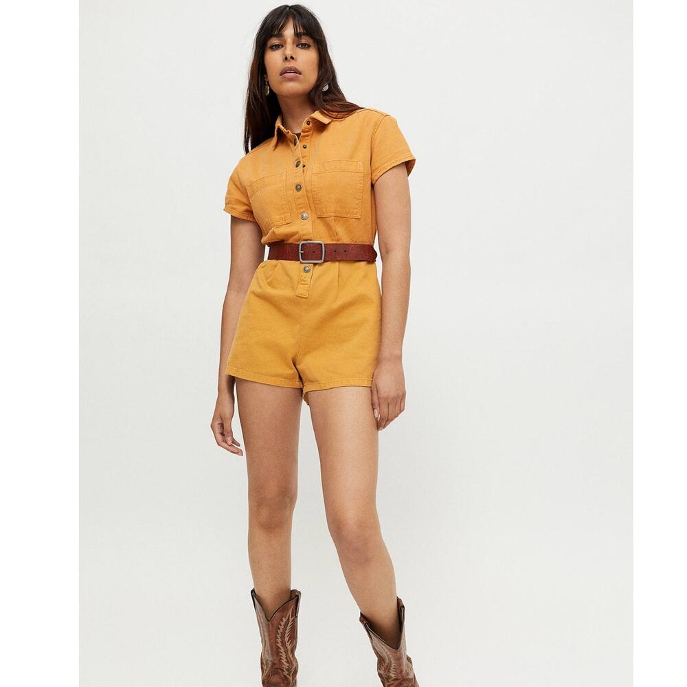 BDG Joey Short Sleeve Coverall Romper Women's Size Small Streetwear 100% Cotton